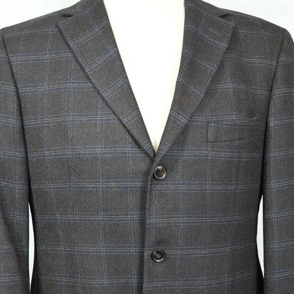 NEW $595 Hugo Boss Gray-Brown 100% Wool Windowpane Sport...